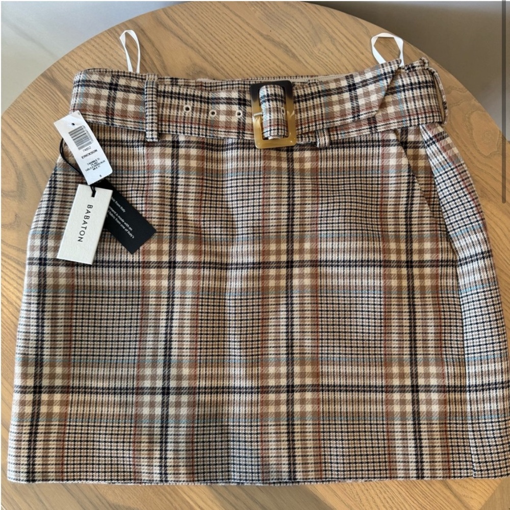 Aritzia Babaton Erickson Plaid Mini Skirt in Brown